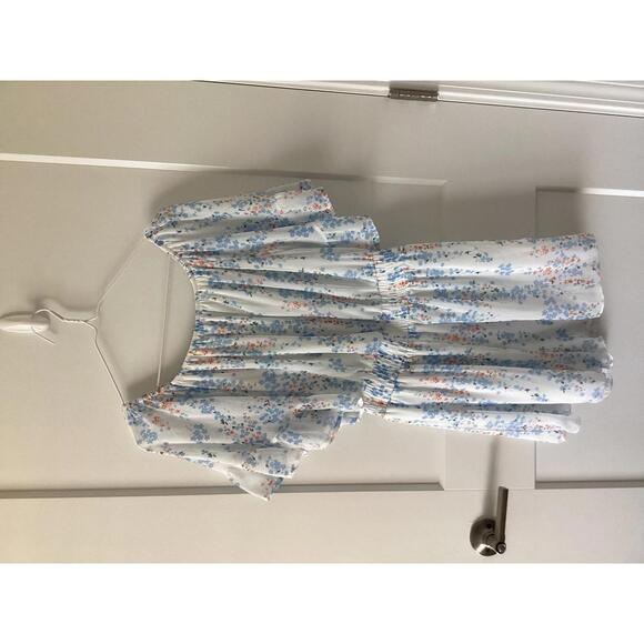 Floral‎ Off Shoulder Romper Women’s Med Blue Summer Short Sleeve Casual Cute - Picture 5 of 9